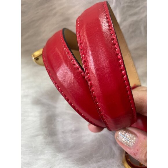 Red Leather Belt With Gold Buckle & Spiral Detail By Riki Designs Small Size Gen - Picture 2 of 8